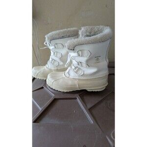 Sorel Manitou Women's White Faux Fur Lined Lace Up Snow Boots sz 7 wool liners